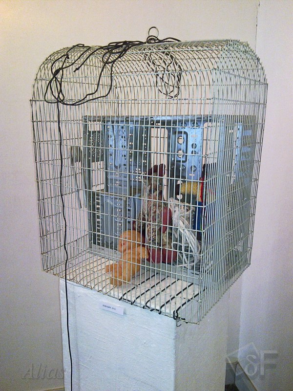 Инсталляция с птичьей клеткой "Ловушка"